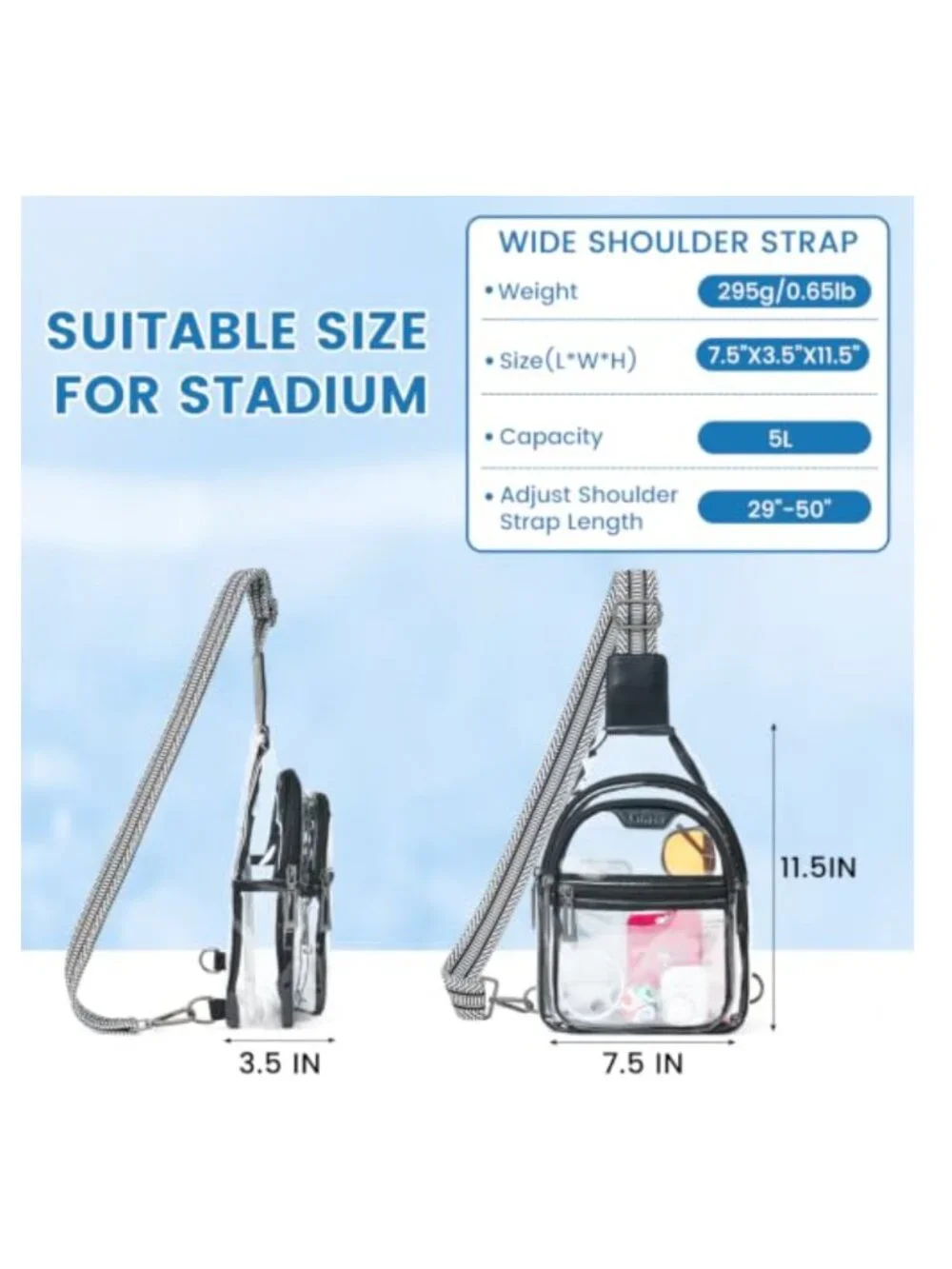 Clear Stadium Approved Crossbody Bag TPU Transparent Concert Purse